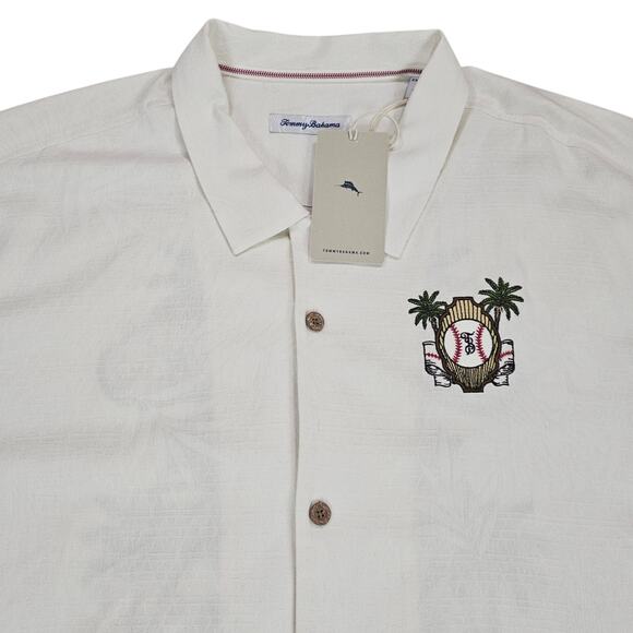 NWT Tampa Bay Rays Tommy Bahama Shirt Mens XXXL Off White Embroidered Silk Camp - Picture 3 of 15